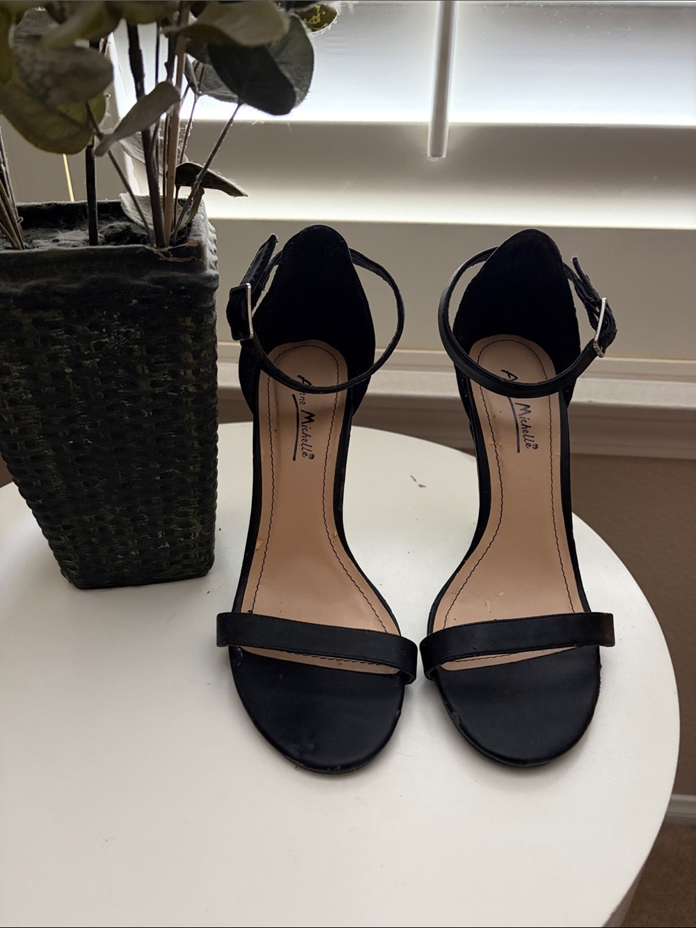 Anne Michelle Black Open-Toe Ankle Strap Heels